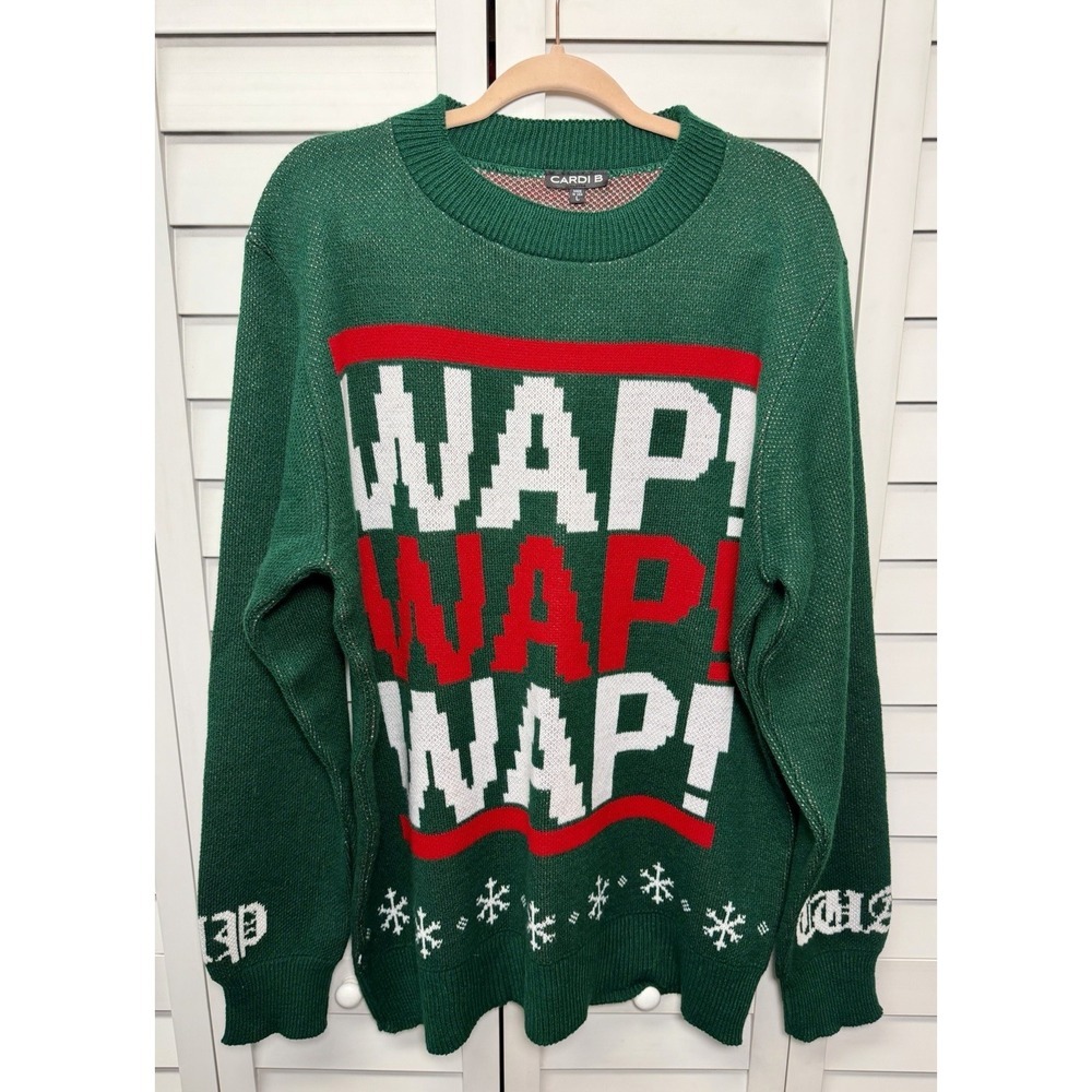 Cardi B WAP Holiday Christmas Knit Pullover Sweater Women's Size Large